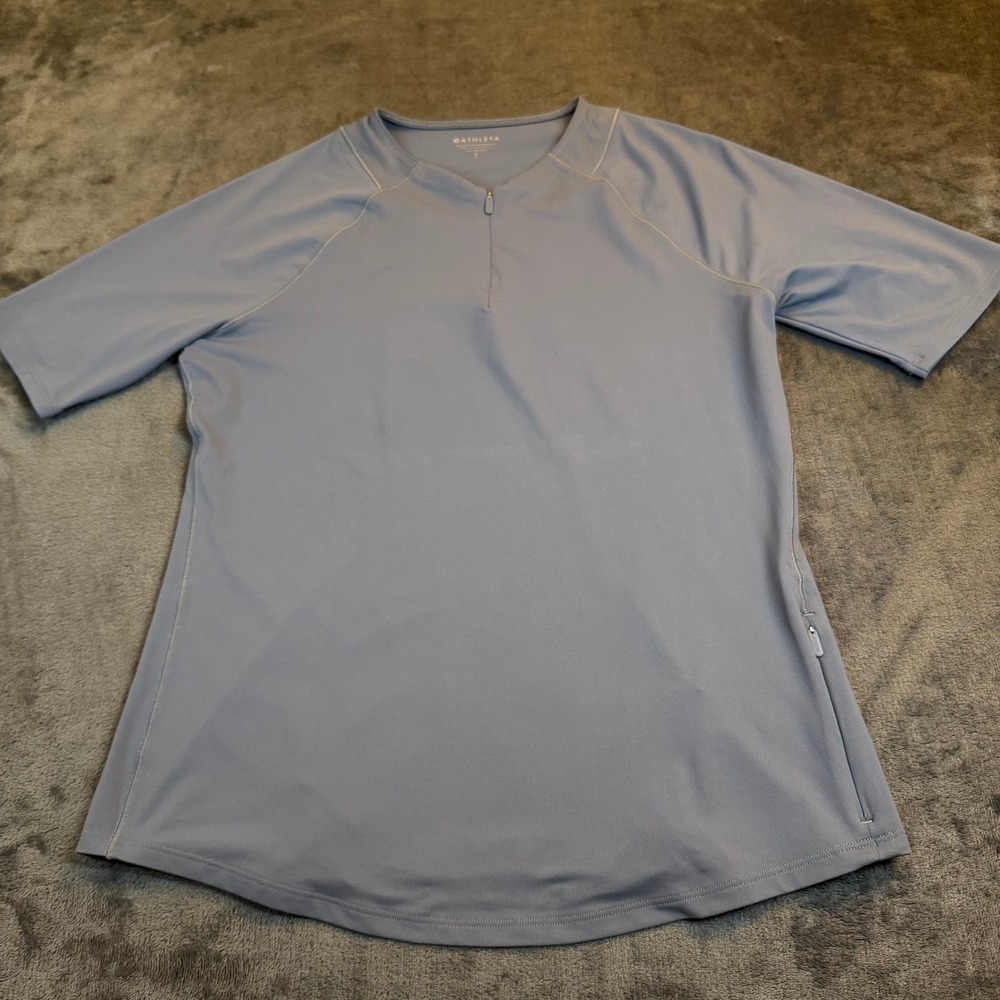 Athleta Blue Quarter Zip Athletic‎ Pullover Top Short Sleeve Gym Womens Small